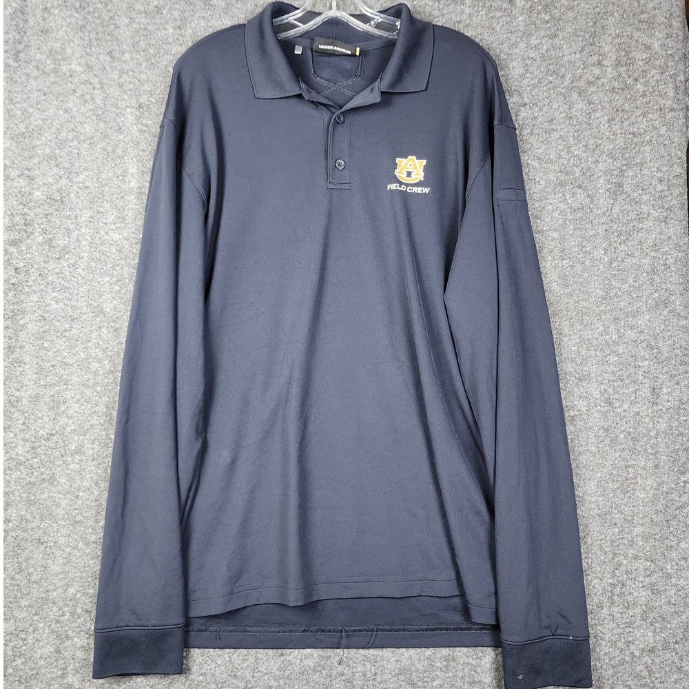 Under Armour Polo Shirt Mens XL Navy Blue Auburn Tigers Field Crew Long Sleeve